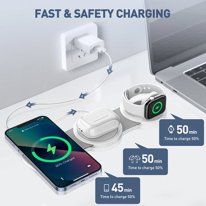 3-in-1 Fast Wireless Charger for iPhone, Apple Watch & AirPods – 15W Charging Stand
